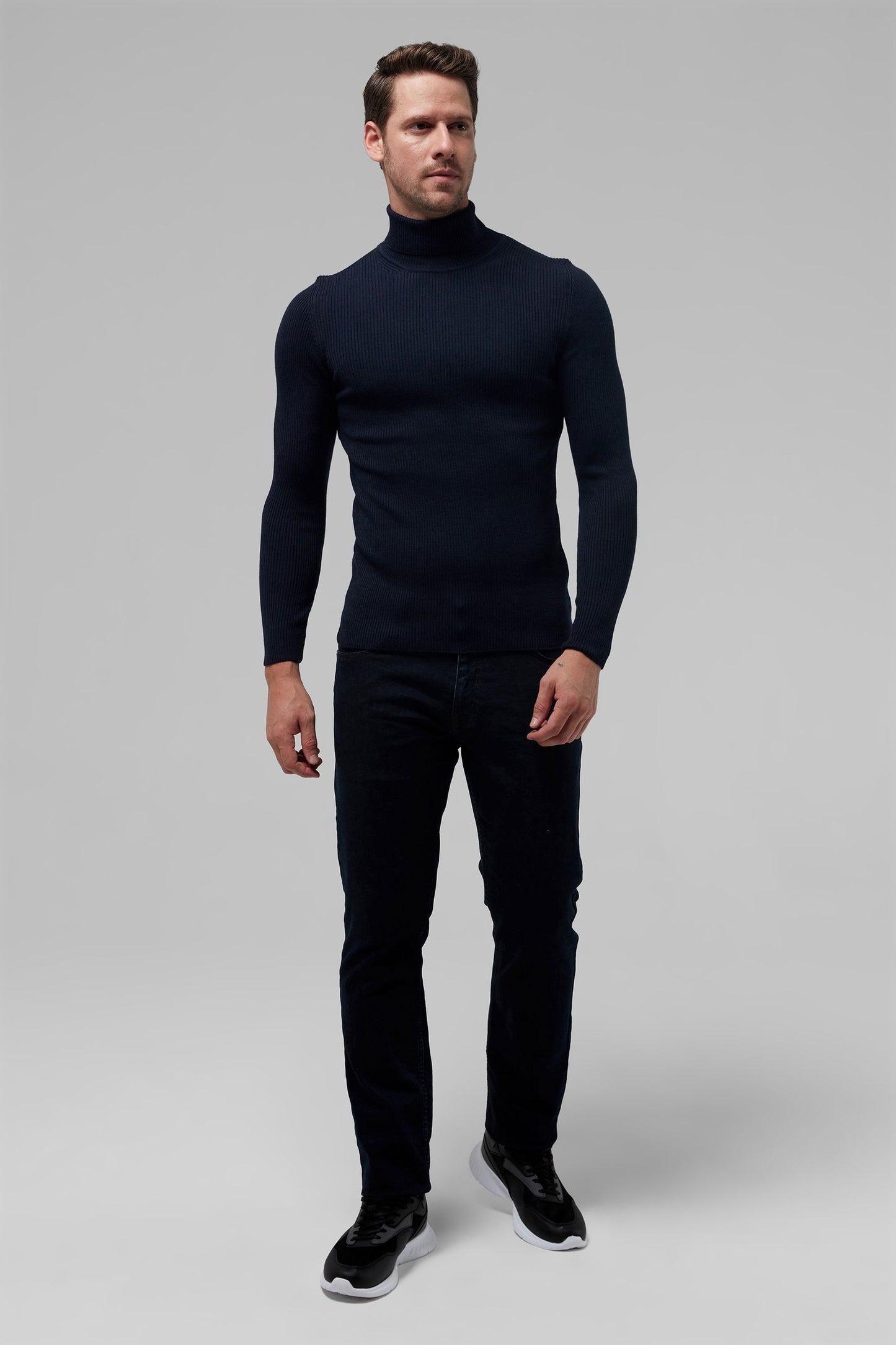 Twn Slim Fit Lacivert Rib Örgü Kazak