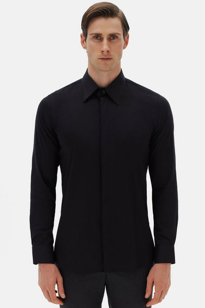 Twn Slim Fit Siyah Düz Gömlek