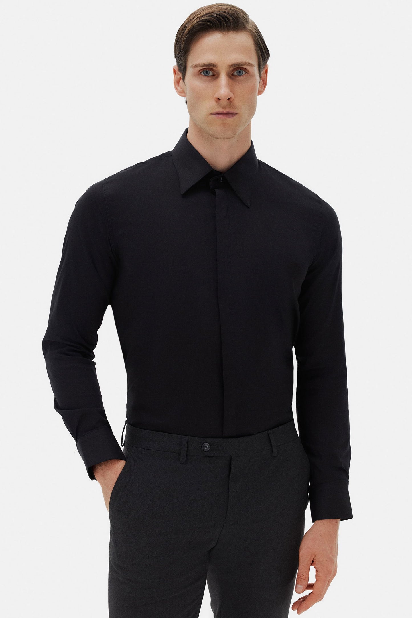 Twn Slim Fit Siyah Düz Gömlek