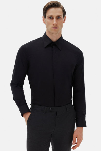 Twn Slim Fit Siyah Düz Gömlek