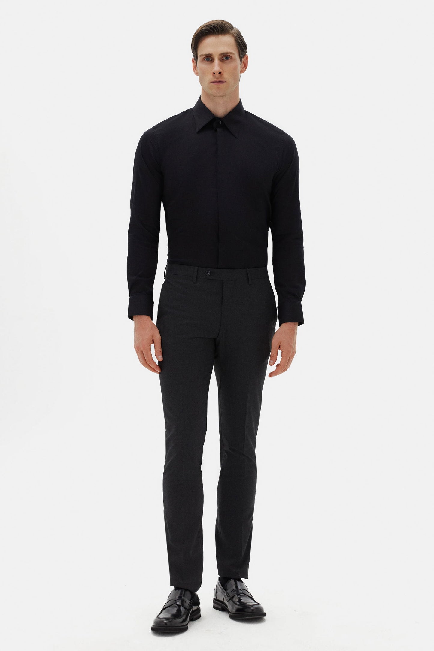 Twn Slim Fit Siyah Düz Gömlek