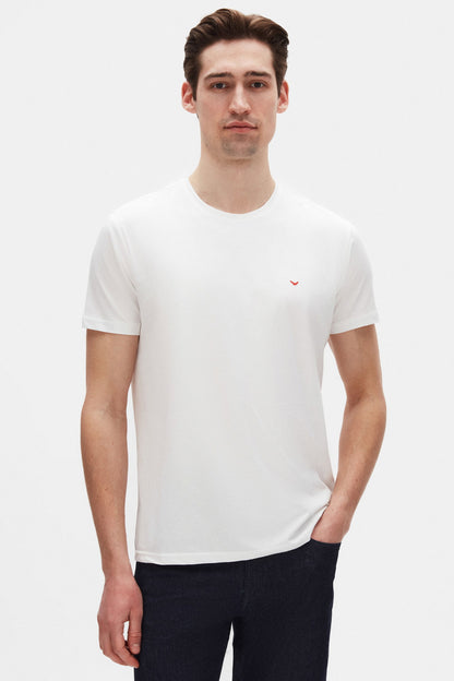Ds Damat Regular Fit Ekru Düz %100 Pamuk Logo Baskılı T-shirt