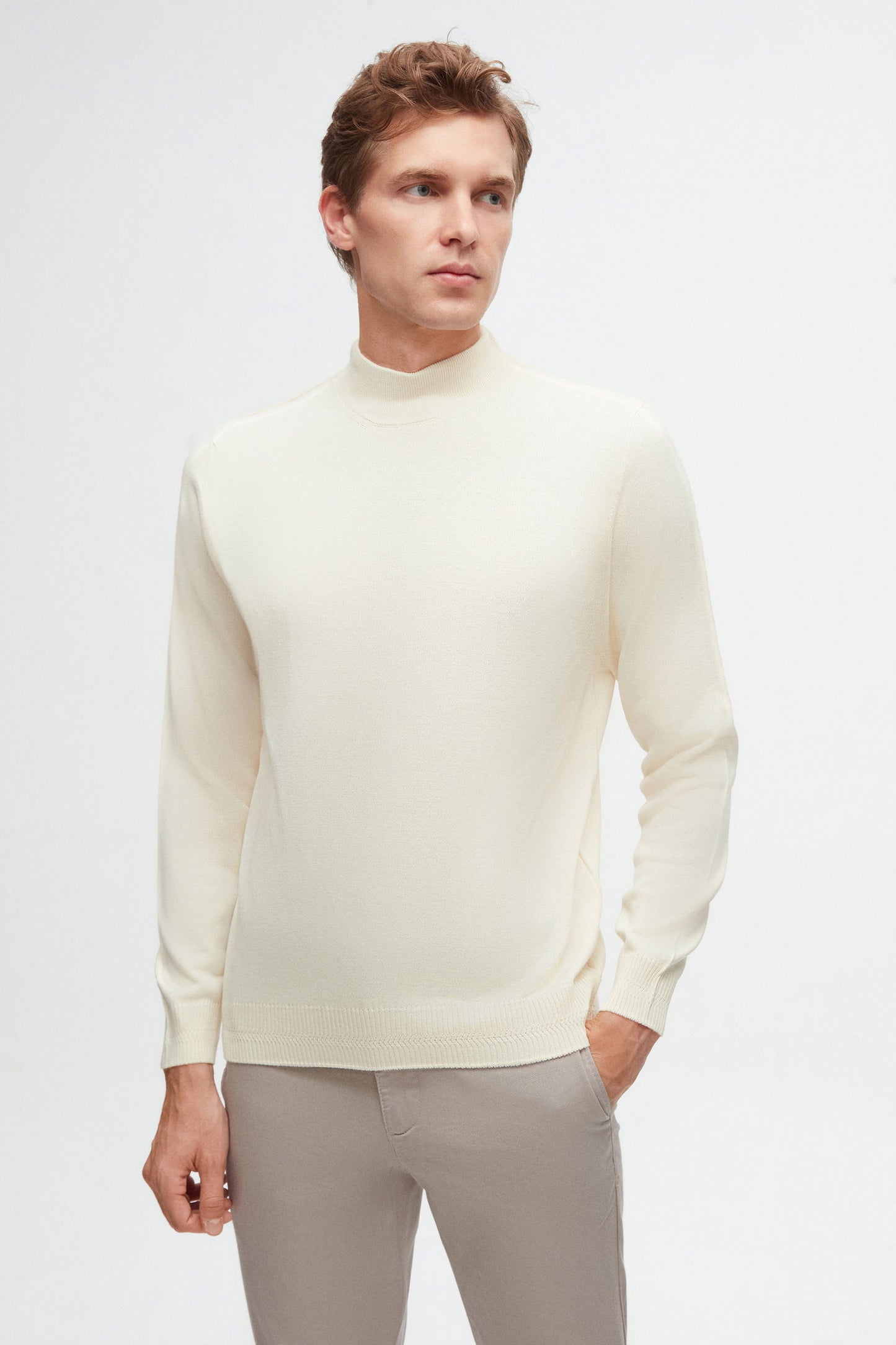 Ds Damat Regular Fit Ekru Düz Örgü Kazak
