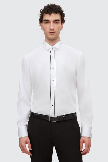 Ds Damat Slim Fit Beyaz Düz Smokin Gömlek