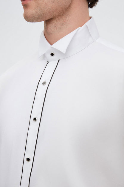 Ds Damat Slim Fit Beyaz Düz Smokin Gömlek