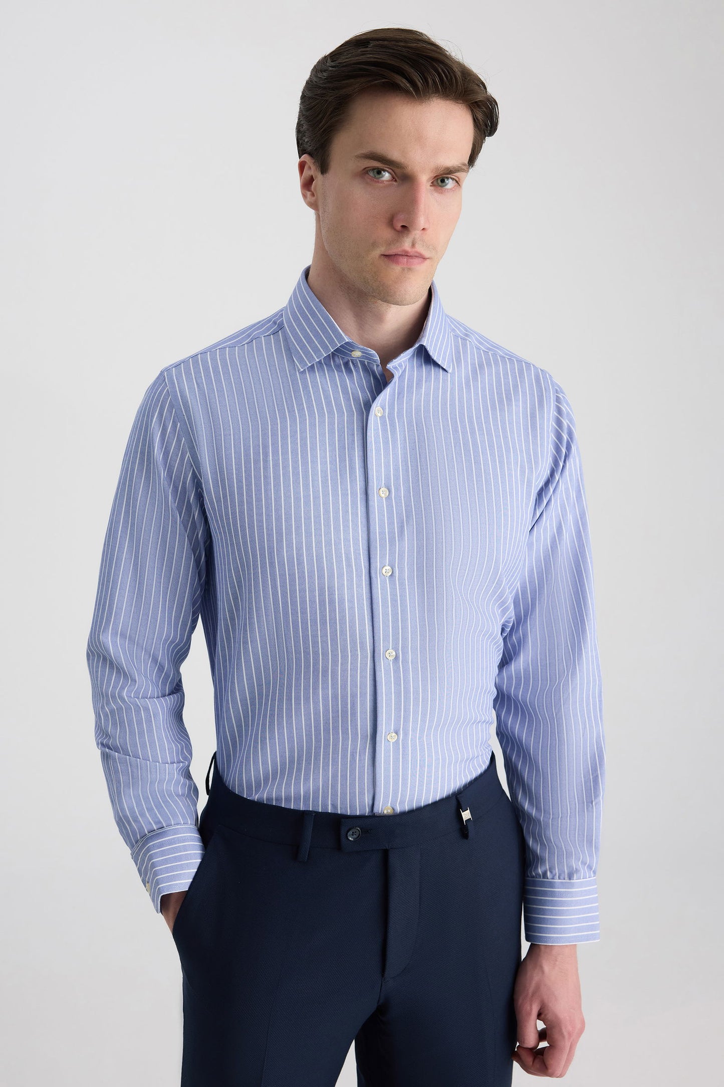 Ds Damat Regular Fit Lacivert Çizgili Gömlek
