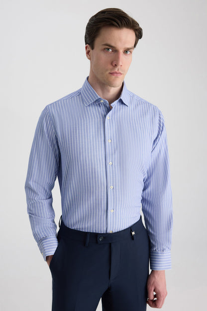 Ds Damat Regular Fit Lacivert Çizgili Gömlek
