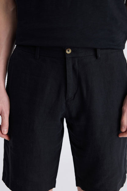 Ds Damat Slim Fit Siyah Düz %100 Keten Şort