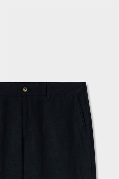 Ds Damat Slim Fit Siyah Düz %100 Keten Şort