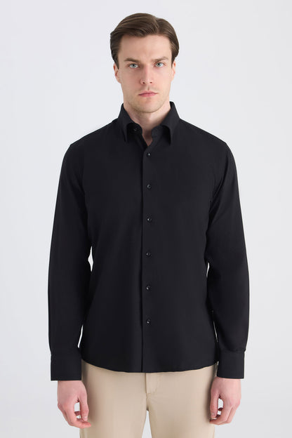 Ds Damat Slim Fit Siyah Armürlü Gömlek