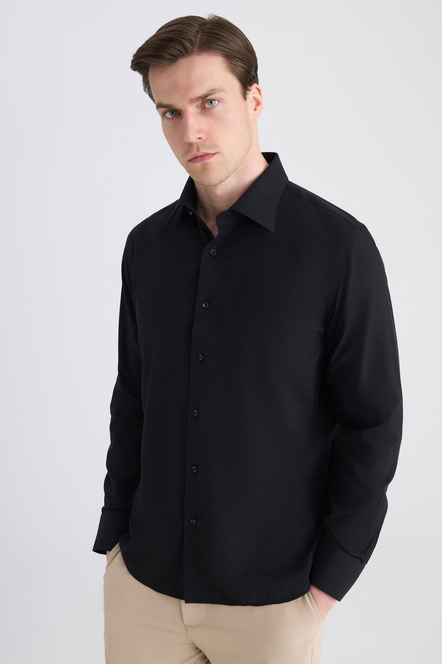 Ds Damat Slim Fit Siyah Armürlü Gömlek