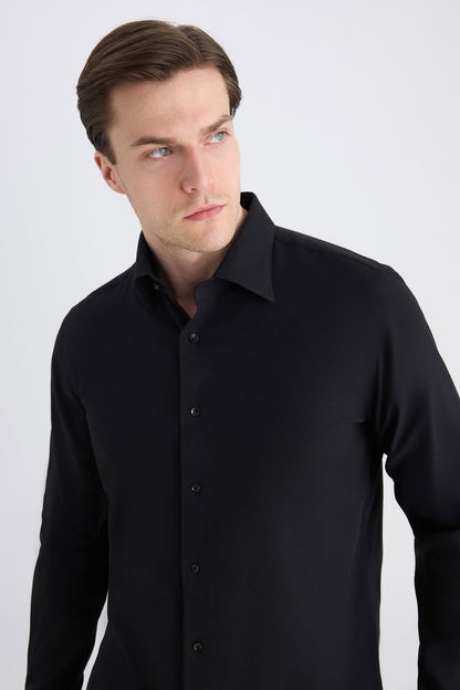 Ds Damat Slim Fit Siyah Armürlü Gömlek