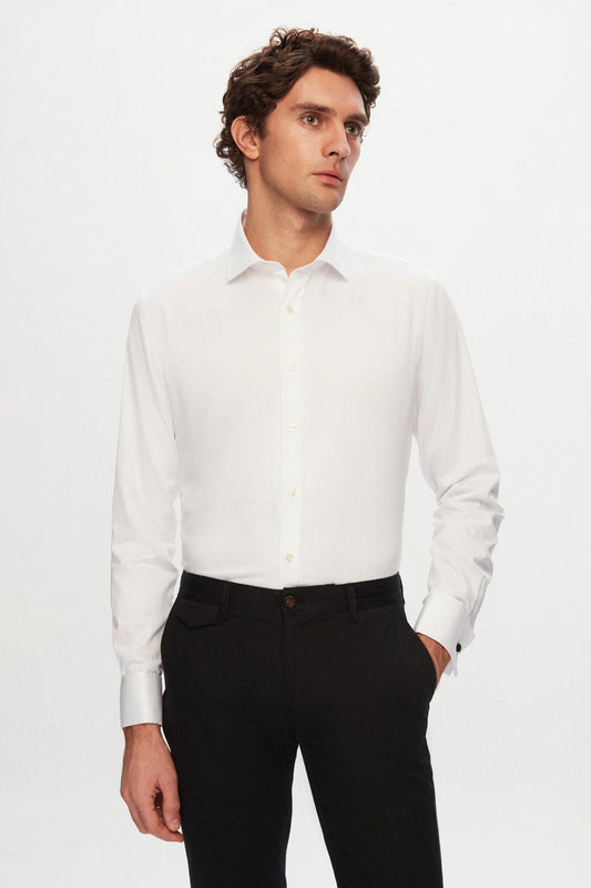Ds Damat Slim Fit Beyaz Düz Nano Care Gömlek