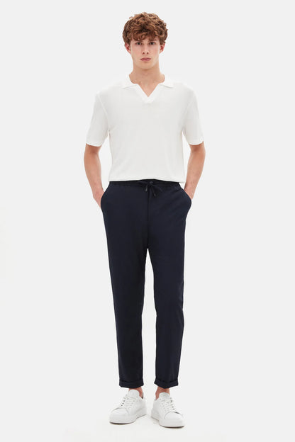 Tween Relaxed Fit Lacivert Armürlü Kumaş Pantolon