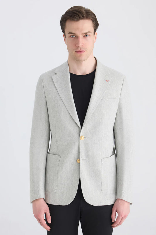 Ds Damat Slim Fit Gri Armürlü Kumaş Ceket