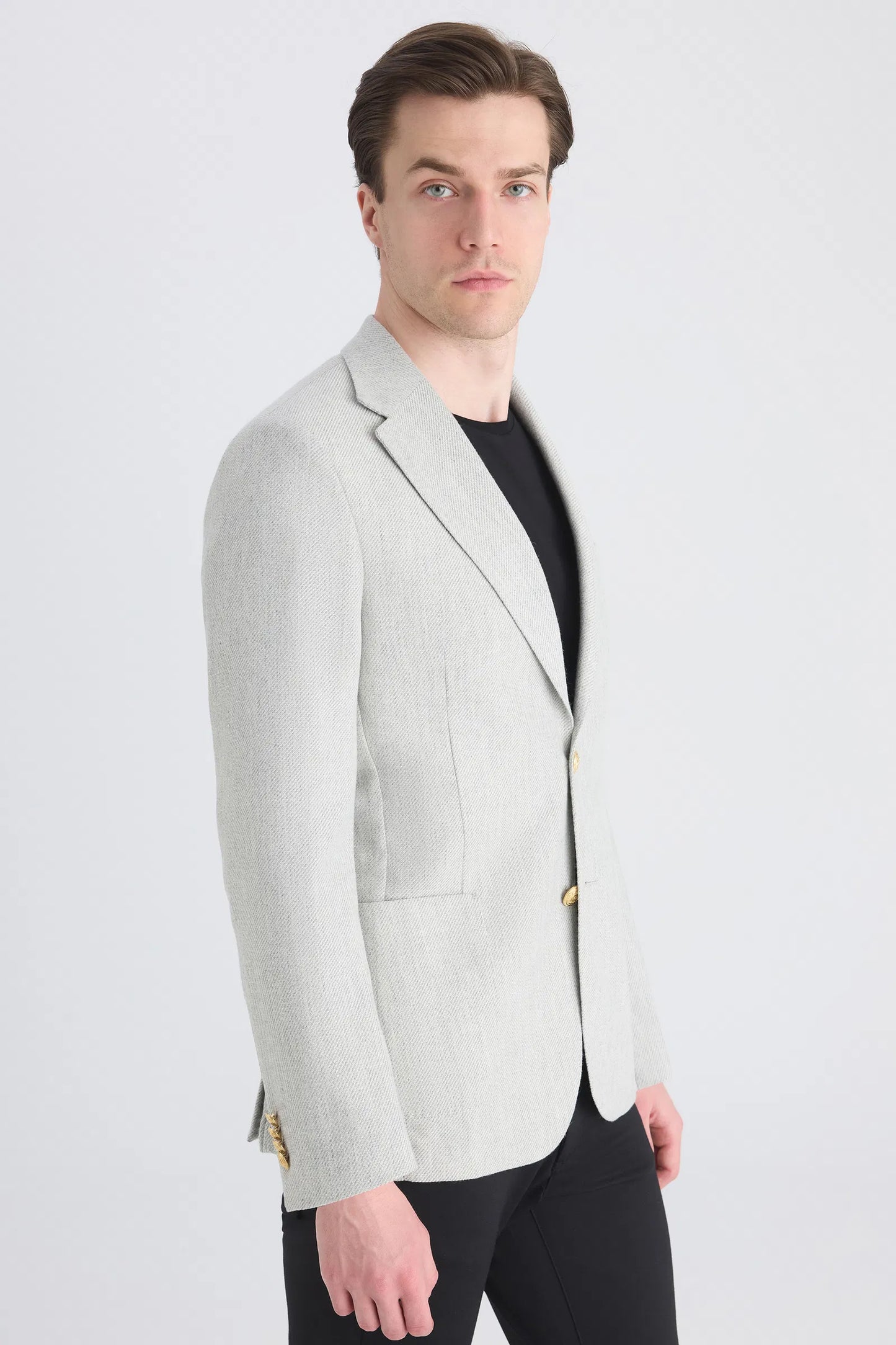Ds Damat Slim Fit Gri Armürlü Kumaş Ceket