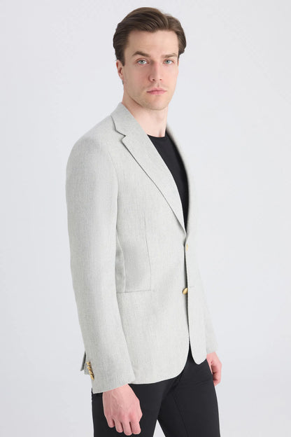 Ds Damat Slim Fit Gri Armürlü Kumaş Ceket