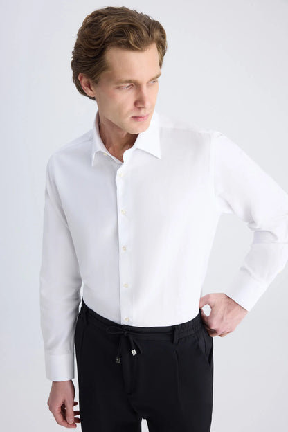 Ds Damat Regular Fit Beyaz Armürlü Gömlek