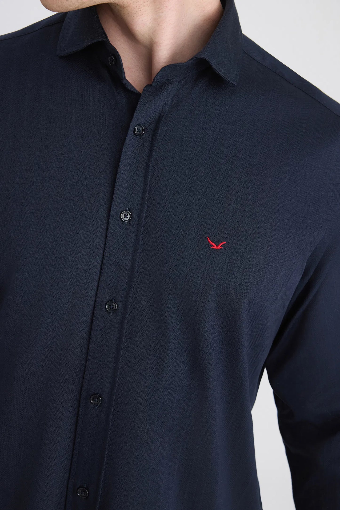 Ds Damat Comfort Lacivert Balıksırtı Gömlek