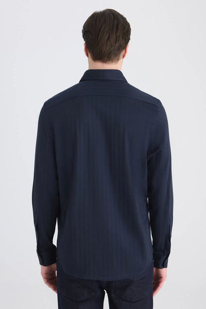 Ds Damat Comfort Lacivert Balıksırtı Gömlek