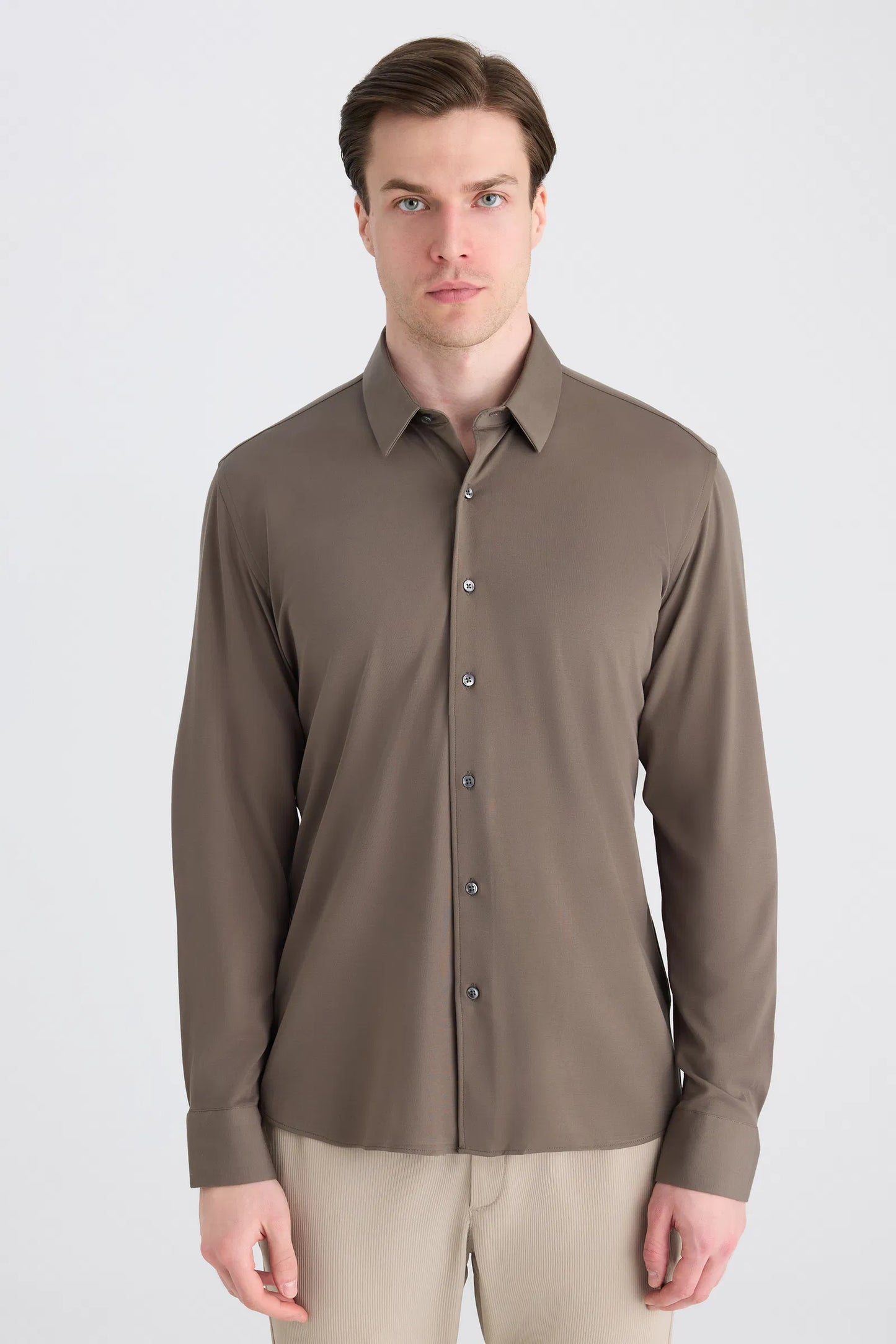 Ds Damat Slim Fit Haki Örme Gömlek