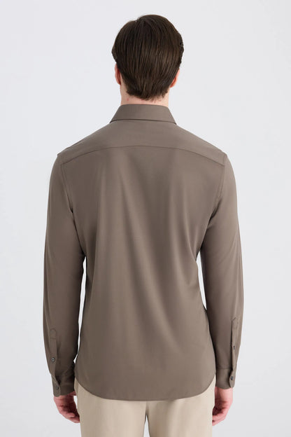 Ds Damat Slim Fit Haki Örme Gömlek