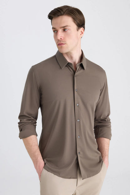 Ds Damat Slim Fit Haki Örme Gömlek