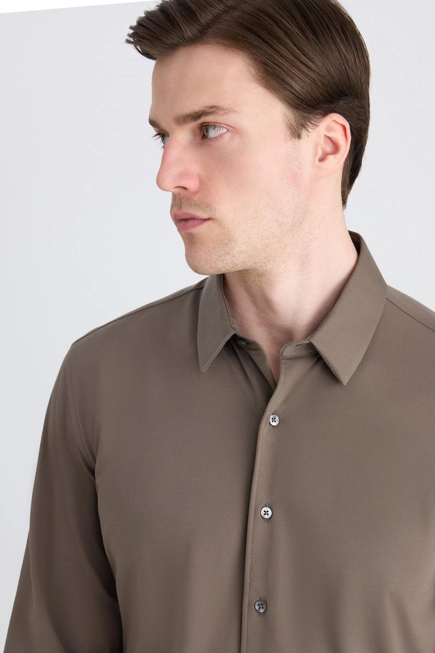 Ds Damat Slim Fit Haki Örme Gömlek