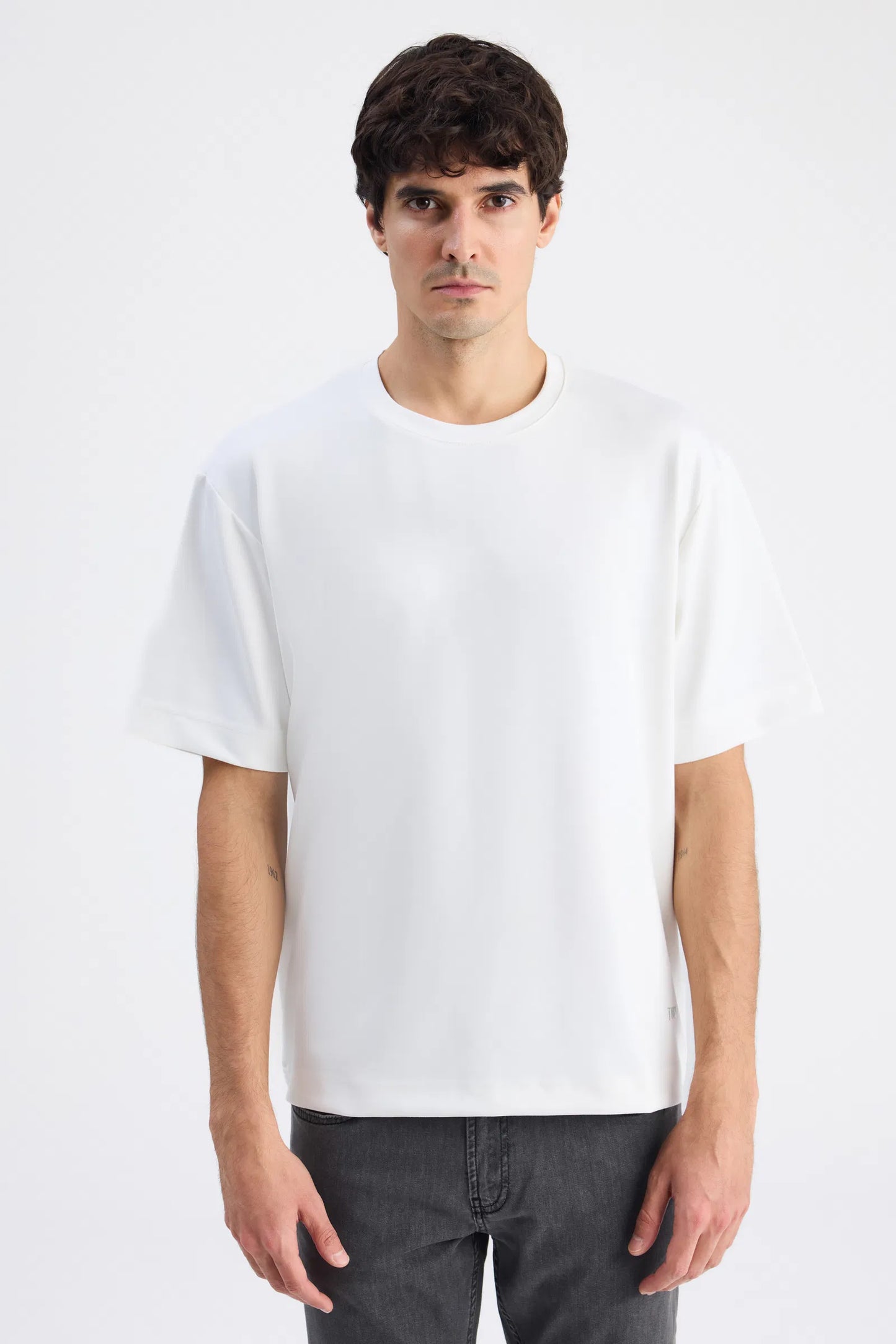 Twn Relaxed Fit Ekru Düz T-shirt
