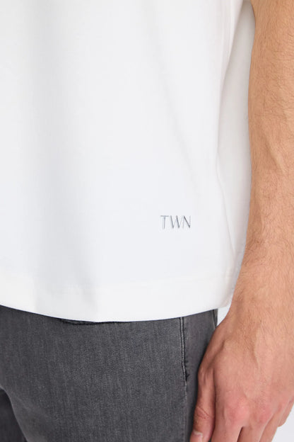 Twn Relaxed Fit Ekru Düz T-shirt