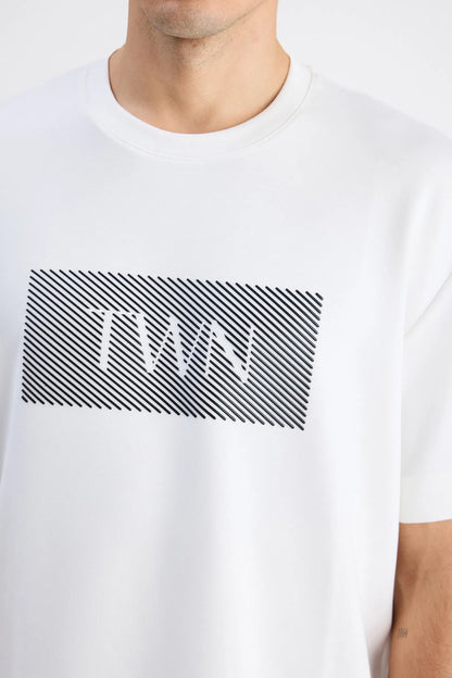 Twn Relaxed Fit Ekru Düz T-shirt
