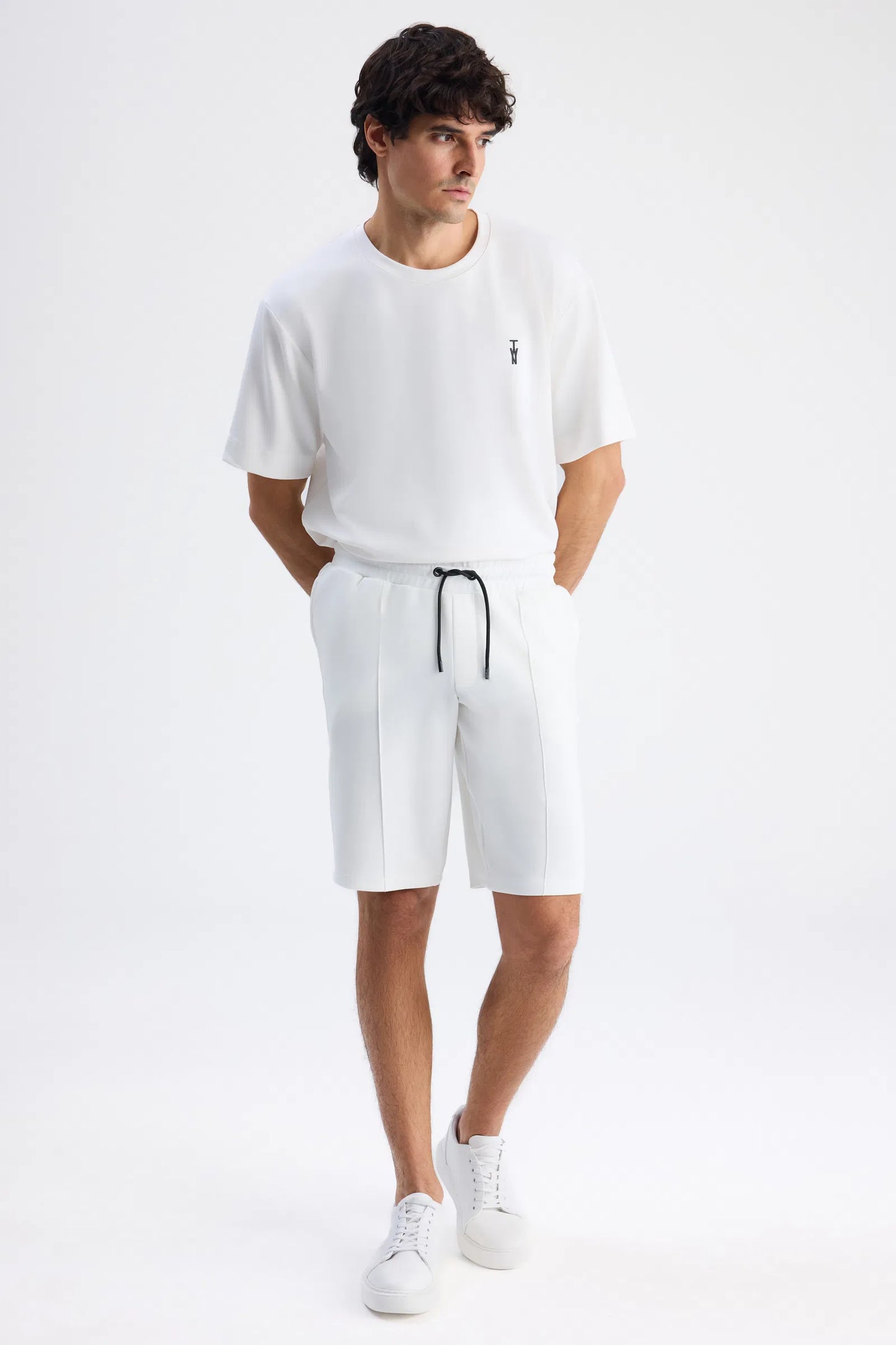 Twn Slim Fit Ekru Düz Örme Şort