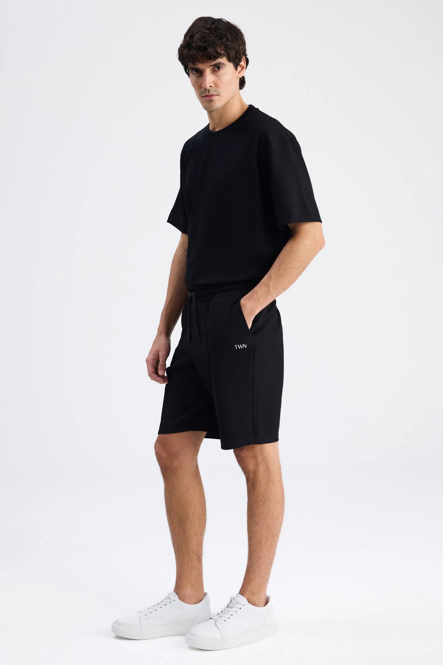 Twn Slim Fit Siyah Düz Örme Şort