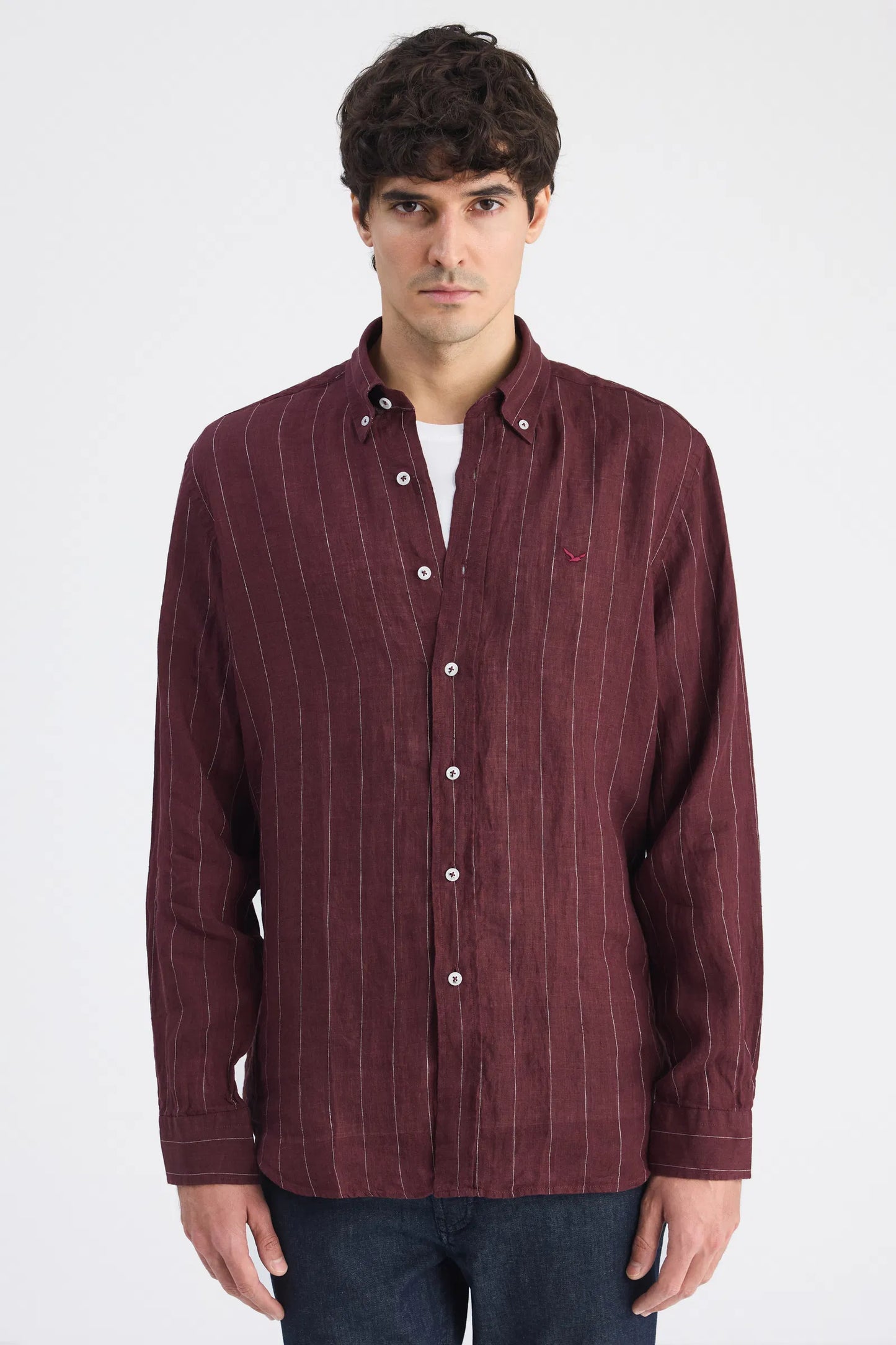 Ds Damat Comfort Bordo Çizgili Gömlek