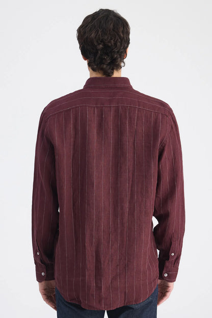 Ds Damat Comfort Bordo Çizgili Gömlek