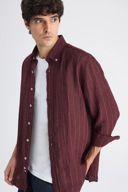 Ds Damat Comfort Bordo Çizgili Gömlek