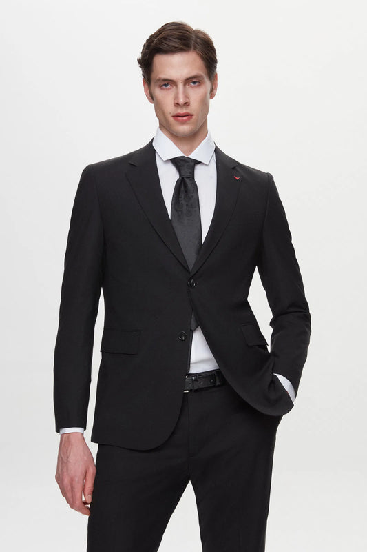 Ds Damat Regular Fit Siyah Düz Travel Takim Elbise