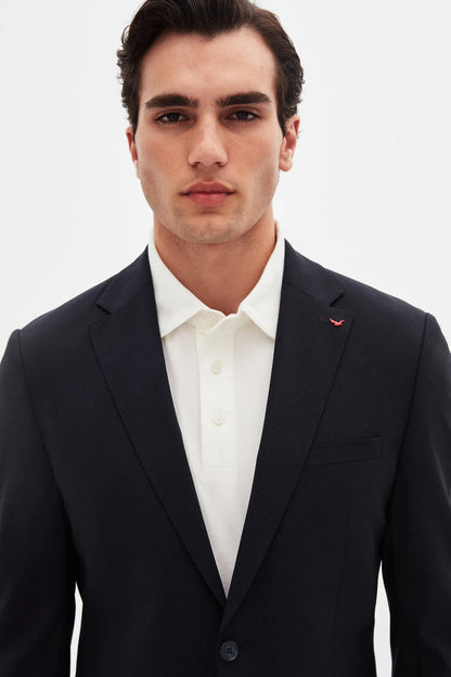 Ds Damat Slim Fit Koyu Lacivert Düz Travel Takim Elbise