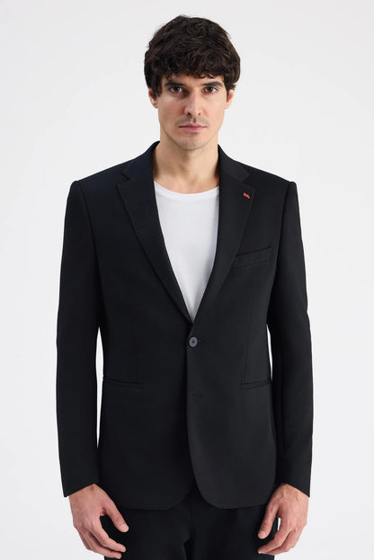 Twn Slim Fit Siyah Armürlü Kumaş Ceket
