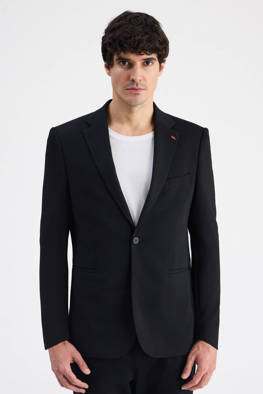 Twn Slim Fit Siyah Armürlü Kumaş Ceket