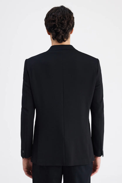 Twn Slim Fit Siyah Armürlü Kumaş Ceket