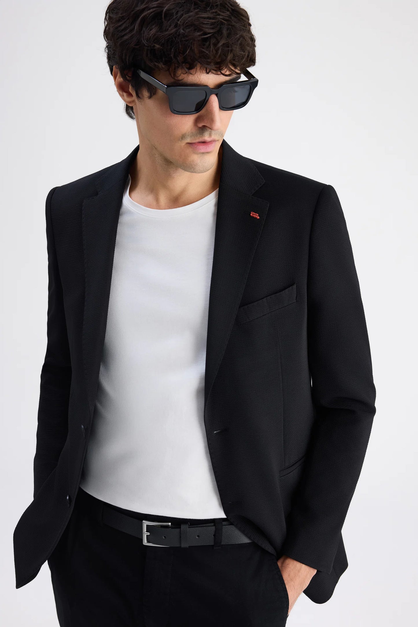 Twn Slim Fit Siyah Armürlü Kumaş Ceket