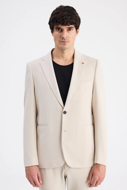 Twn Slim Fit Bej Armürlü Kumaş Ceket