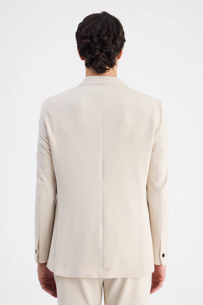 Twn Slim Fit Bej Armürlü Kumaş Ceket