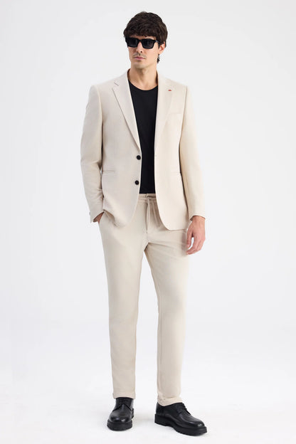 Twn Slim Fit Bej Armürlü Kumaş Ceket