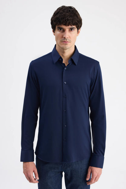 Ds Damat Slim Fit Lacivert Örme Gömlek
