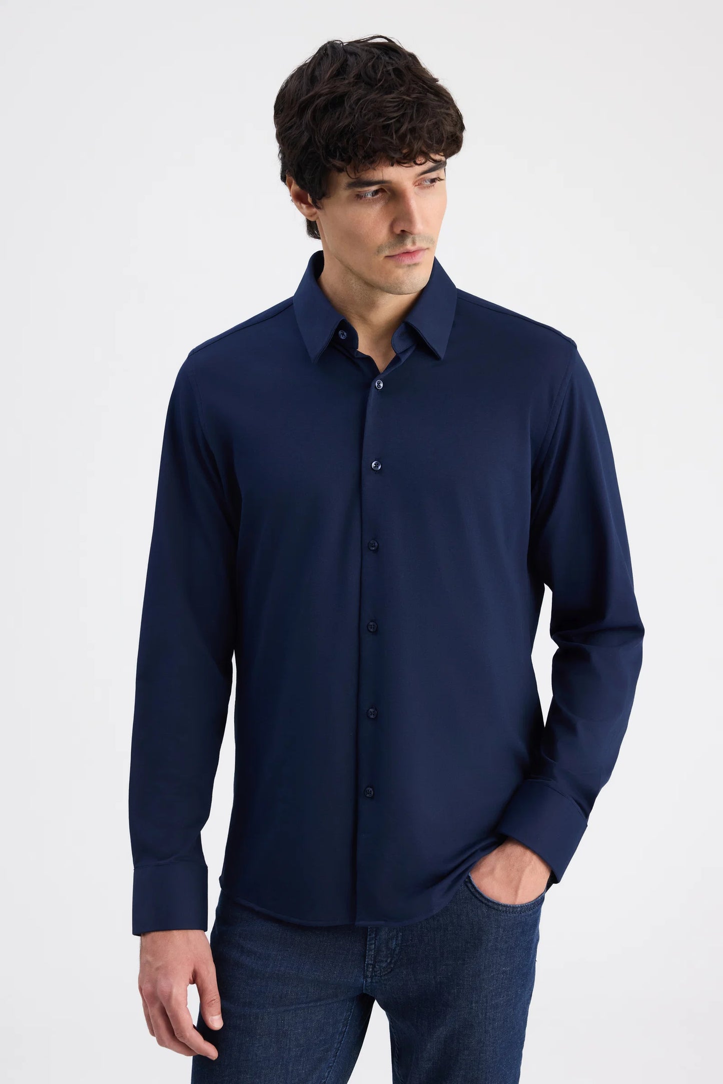 Ds Damat Slim Fit Lacivert Örme Gömlek