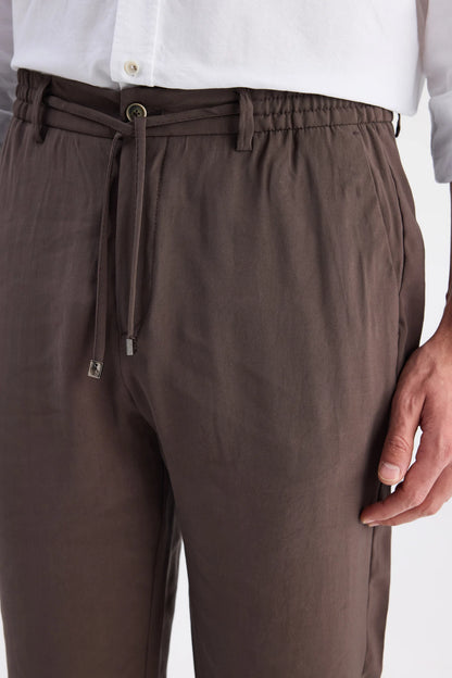 Twn Relaxed Fit (pilesiz) Kahverengi Diyogonal Jogger Pantolon