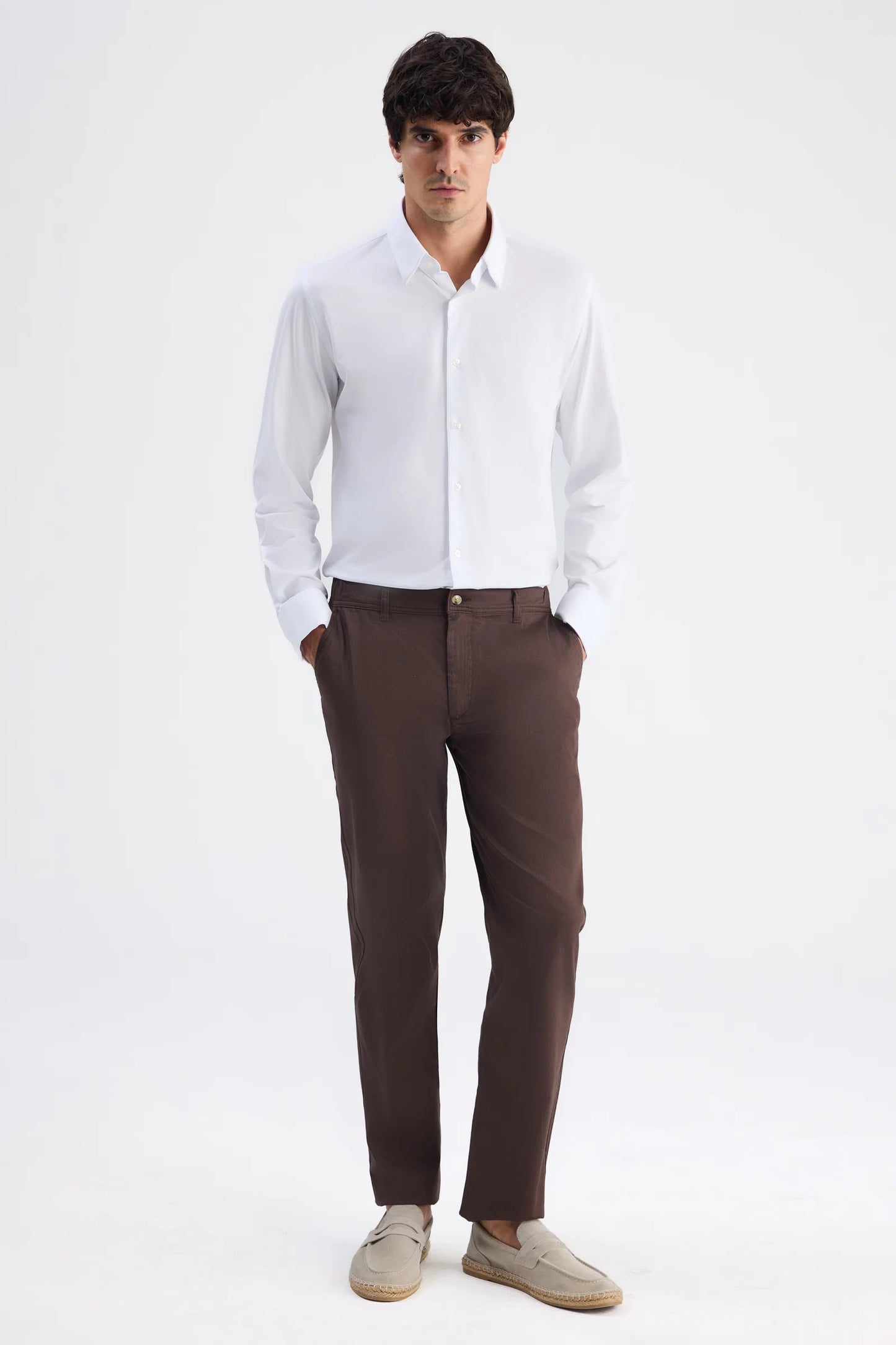 Ds Damat Relaxed Fit (pilesiz) Kahverengi Gabardin Chino Pantolon