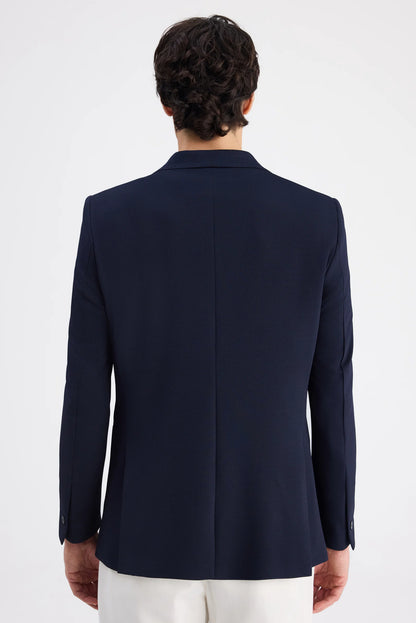 Twn Slim Fit Lacivert Armürlü Kumaş Ceket